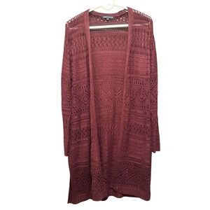 Love Ellie Womens Large‎ Open Front Knit Crochet Cardigan Burgundy